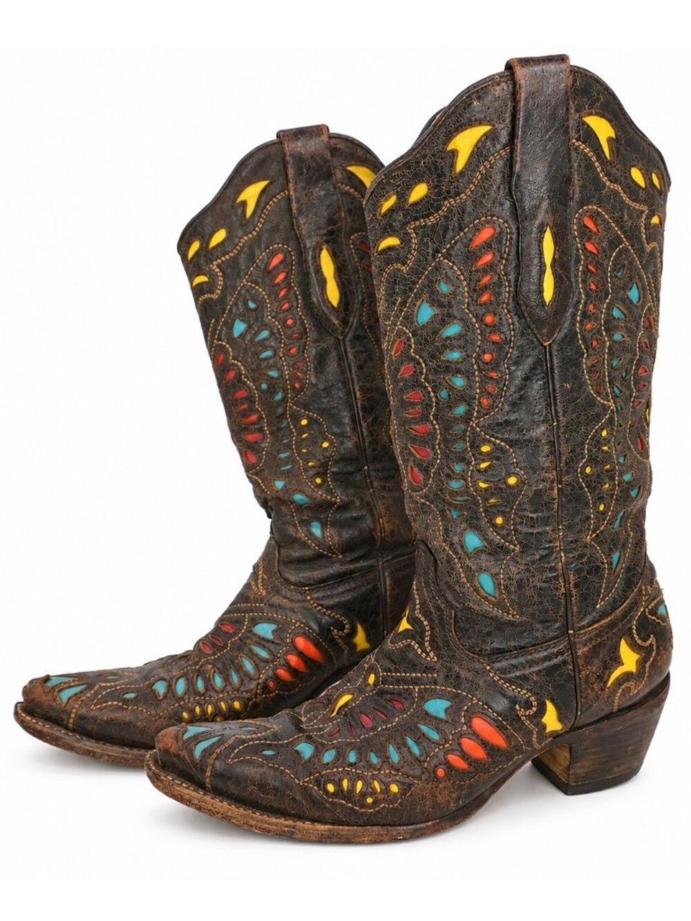 Corral Distressed Butterfly Inlay Leather Western Cowgirl Boots A1928 Women's 9M